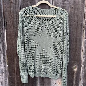 Star Crocheted Sage Green Open Knit Star Sweater Size Small to Large